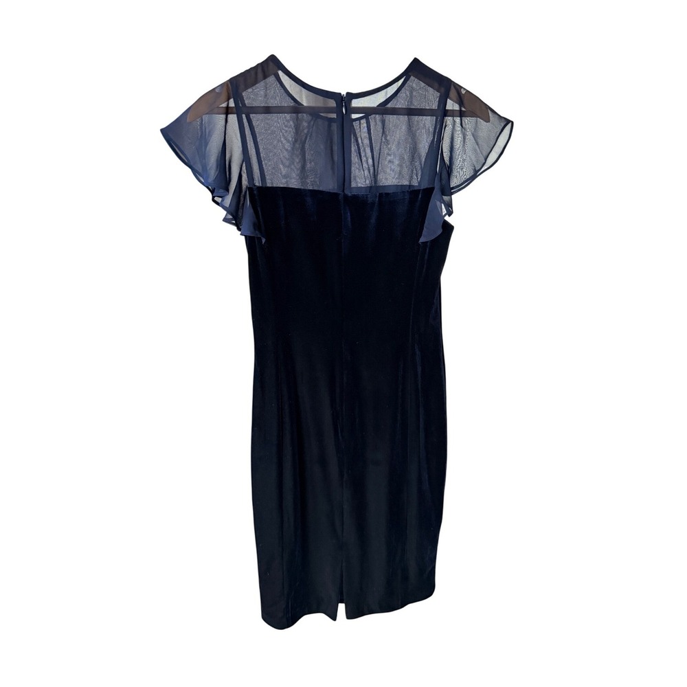 Harper Rose Sheath Dress 6 Navy Blue Velvet Flutter Sleeve Cocktail Elegant Chic - Picture 3 of 7